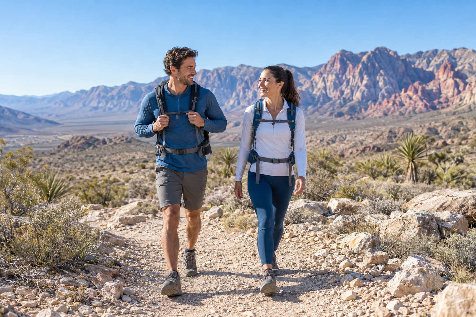 An adult couple enjoying an outdoor hike